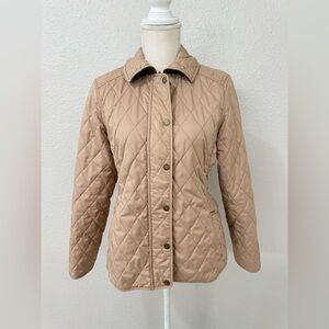 L.L. Bean Women’s Quilted Riding Jacket Tan Snap Up Insulated Plaid Lined XSP